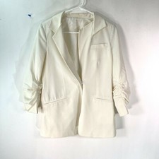 Womens Ruched Long Sleeves Notch Lapel Formal Cream Blazer Jacket Size Medium
