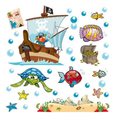 Pirate Ship Seabed Fish Wall Stickers Bedroom Wal Sticker 30pcs