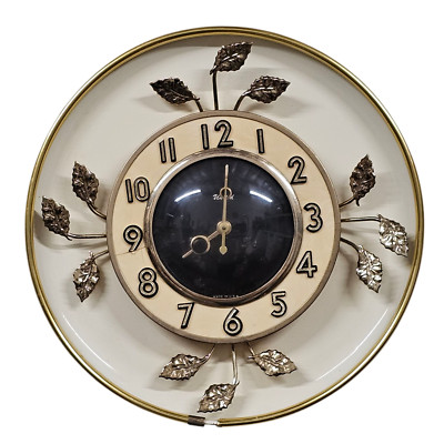 Vtg Eames Era MCMUnited Clock Corp MOD #45 Wall Clock Gold Leaf USA Works 10.5''
