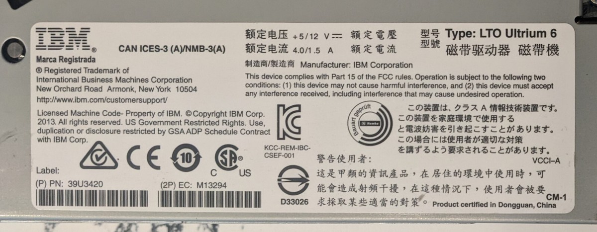 IBM 3588-F6A Ultrium LTO 6 FC 8Gb/s 35P1970 35P1264 Tape Drive | eBay