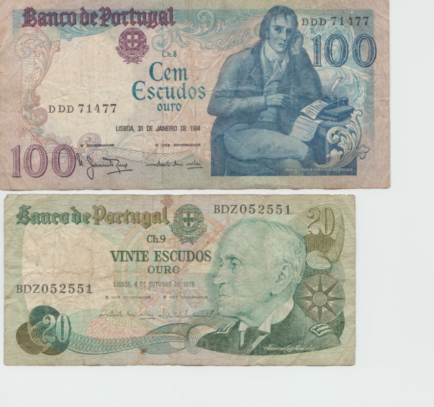 Banco De Portugal 100 and 20 Escudos 1978 - 1984 two Bank notes - Image 3 of 4