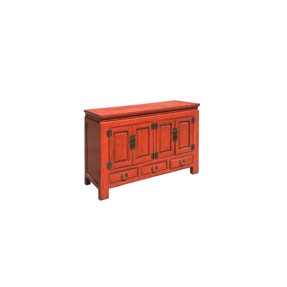 Gabinete consola TV mesa baja lacado naranja rojo ladrillo envejecido oriental ws4050 Foto 3 de 4