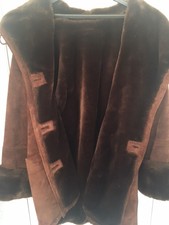 Womens Genuine Suede Coat, Fully Lined With Plush Faux Fur - Dark Brown. Size 4