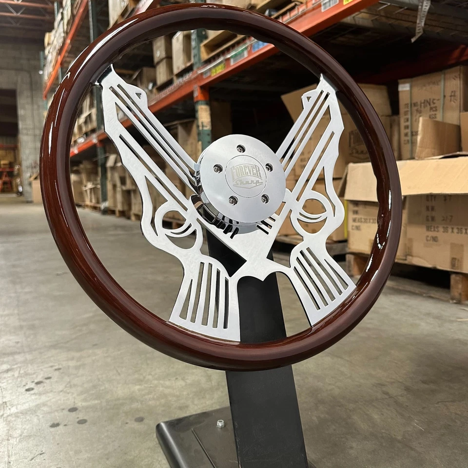 Pistola cromada de 18" con radios empuñadura de madera oscura, 5 orificios Peterbilt Kenworth Big Rig Foto 3 de 4