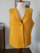 New Oska Mustard Gold Boiled Wool Vest One Button Artsy Lagenlook 3 L