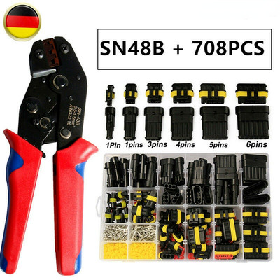 708x Auto KFZ Stecker Set Steckverbindung 1-6 Pin Wasserdicht Kabel Crimpzange