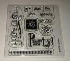 STUDIO G PARTY YOU'RE INVITED FOR DATE TIME PLACE GIVEN BY RSVP CLEAR STAMP SET
