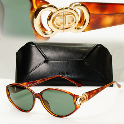 Dior 1990s Vintage Sunglasses Gold Green Brown Tortoise  display picture 3