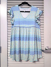 blue floral print ruffle sleeve dress L urban outfitters earrings