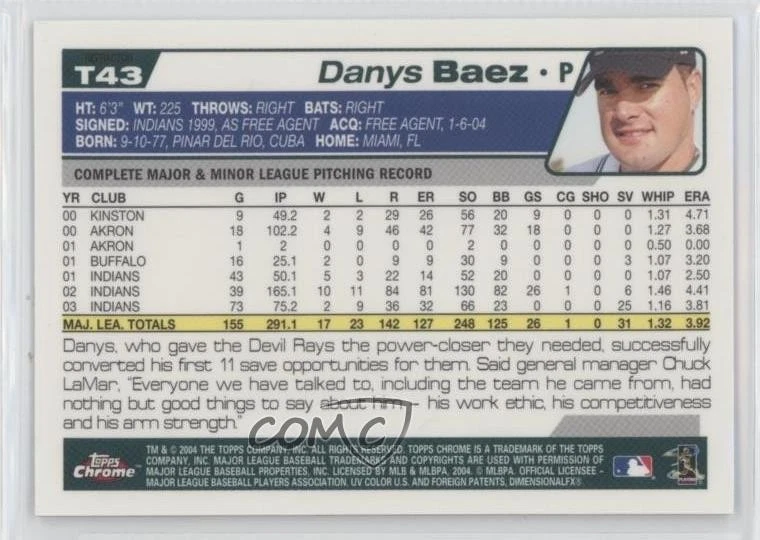 2004 Topps Chrome Traded & Rookies Refractor Danys Baez #T43 - Image 2 of 2