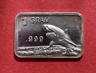 1 Gram Solid Silver Art Bar With Jumping Shark! .999 Fine Silver!