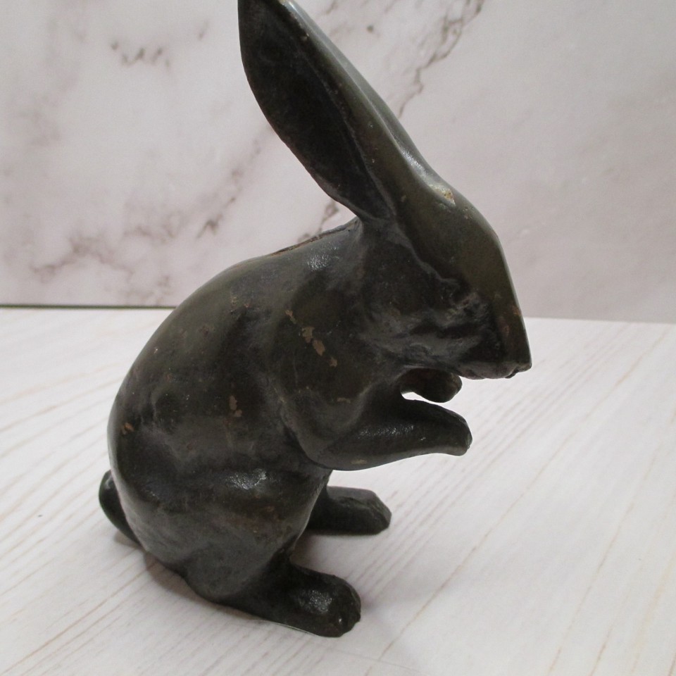 Vintage Two Bronze Sculptured Dark Brown Rabbits, Crouching and Sitting ...