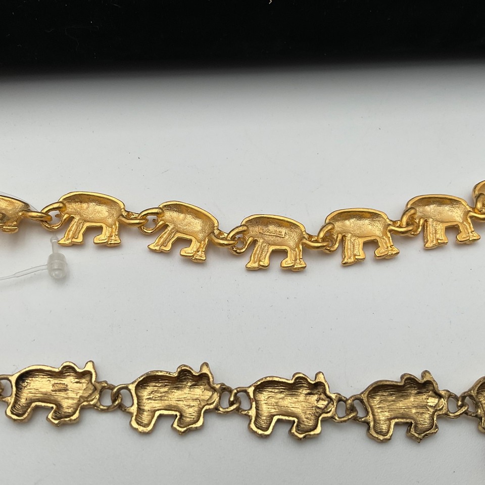 Vintage Elephant Bracelet Lot Gold Tone Link Rhinestone Animal Jewelry ...