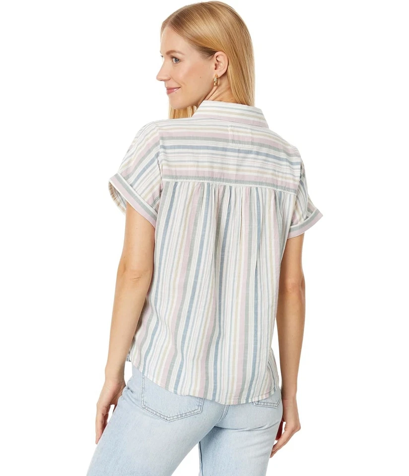 Lucky Brand Blusa Tipo Camisa De Vestir Con Cuello Pico Y Puños, Multicolor, S - Imagen 2 de 2