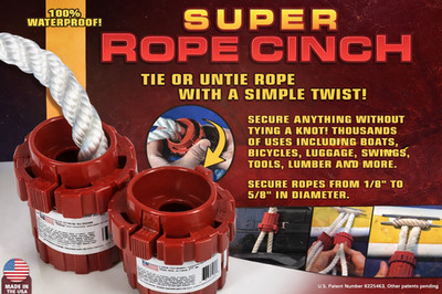 Super Rope Cinch Twist Lock Rope Tie 1/8'' 5/8'' USA Made Waterproof 2-Pack
