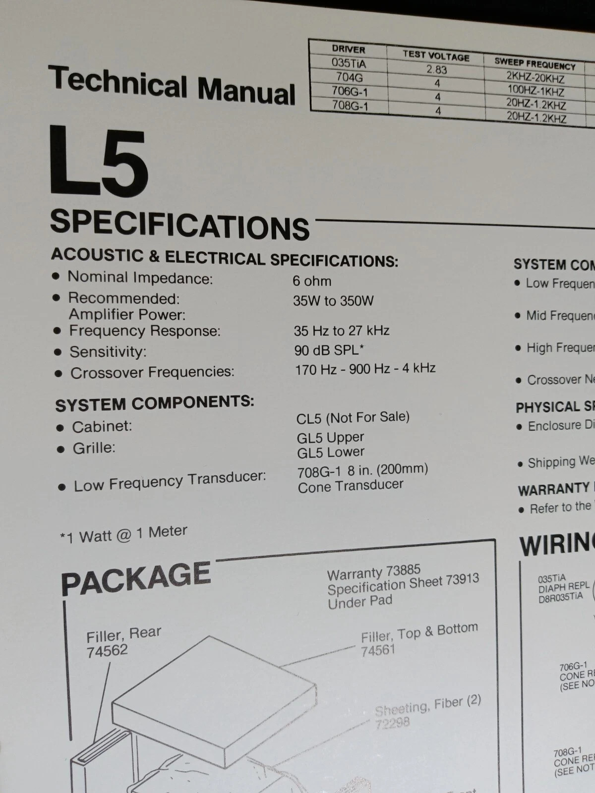 JBL L5 Speakers Specifications Schematic Service Manual Original
