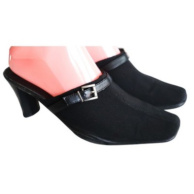 Vintage 90s Y2K Predictions Women 8 Comfort Slip On Black Fabric High Heel Mules