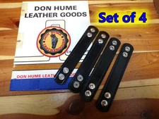 4 Set HUME Black Leather Police Duty Belt Keepers 1.25" Wide Double Chrome Snaps