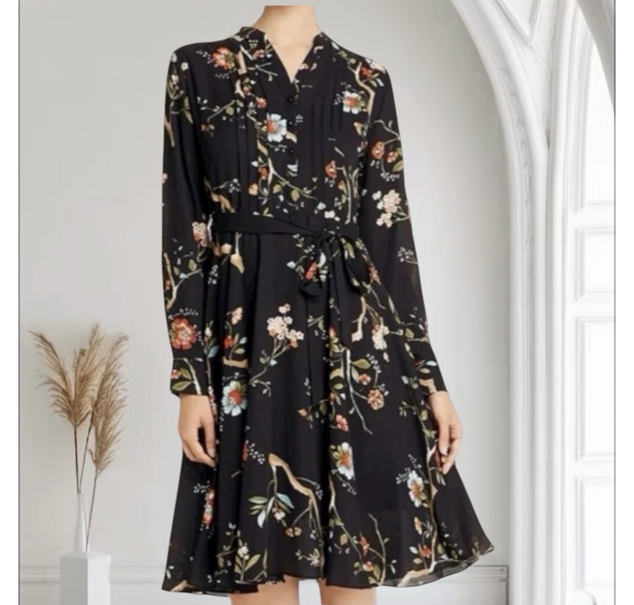 Nanette Lepore Womens Black Floral Midi Dress Size 10 Dark Romantic $128