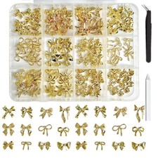 LERBOU 120Pcs Gold Bow Nail Charms, 3D Metal ...