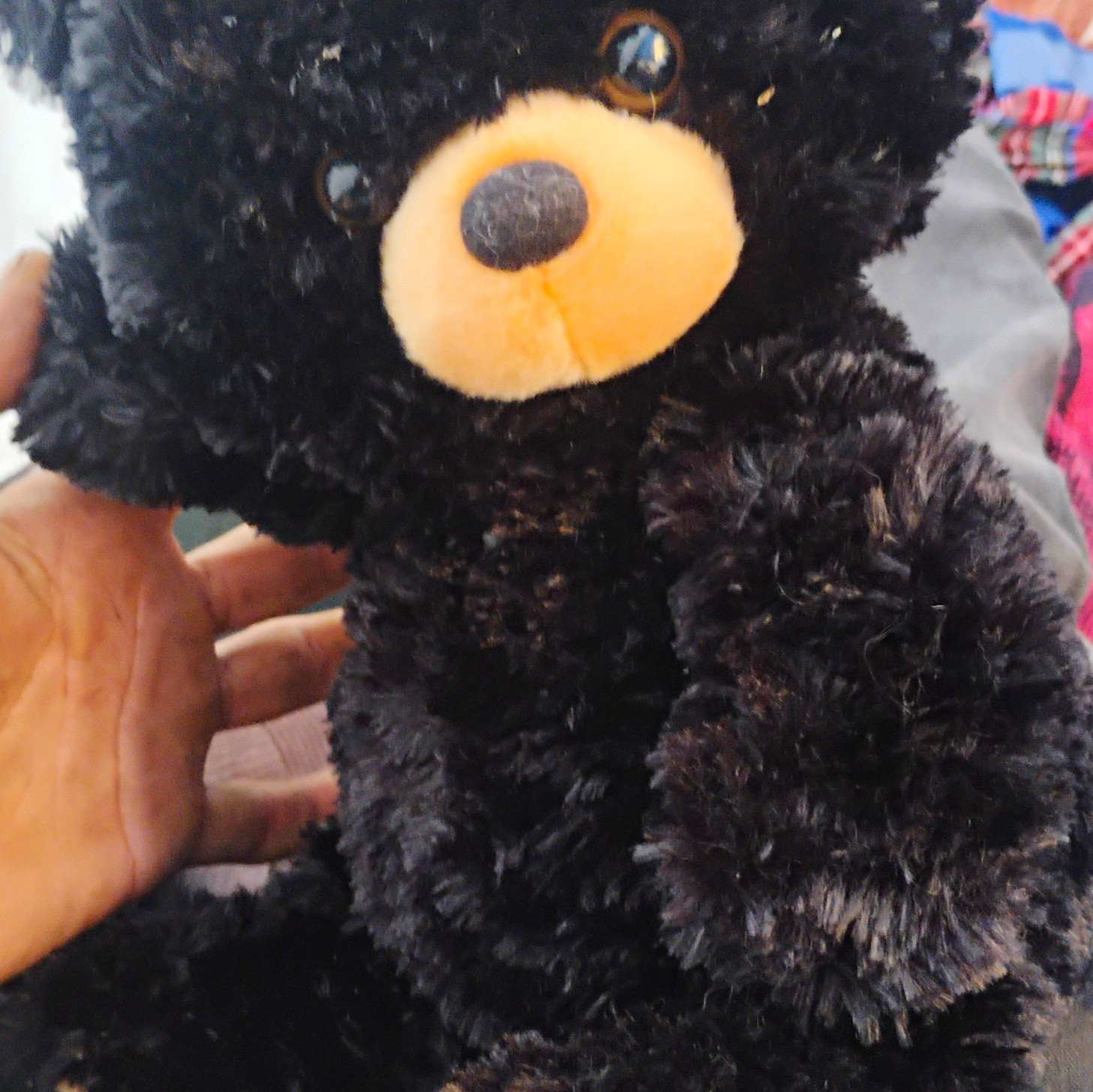 Black & Beige Plush Teddy Bear Stuffed Animal with Black Eyes, Single Aurora