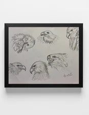 GUAJARDO Original Sketch of Variety Eagle Angles 11X8.5 Paper Signed Art
