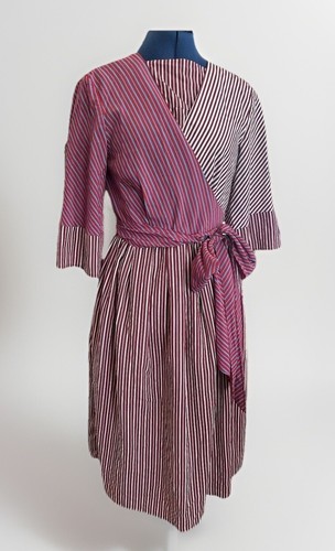Diane Von Furstenberg Burgundy Striped Color Block Cotton Wrap Dress size 6