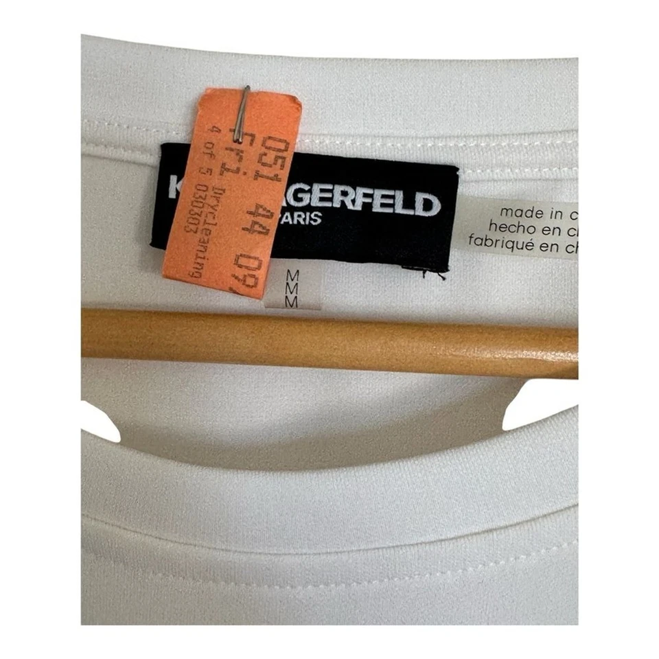 Karl Lagerfield White Lace Sleeve Top M - Image 3 of 4