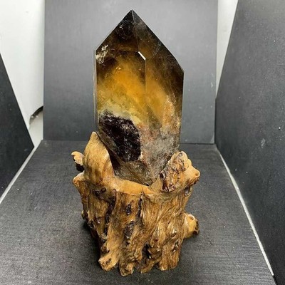 3.95LB Natural Citrine Quartz Obelisk Crystal Energy Point Reiki Decor+Stand