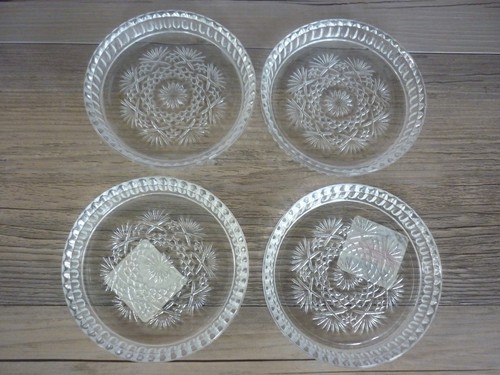 VINTAGE SET OF 4 CRYSTAL CLEAR GLASS COASTERS 24% LEAD