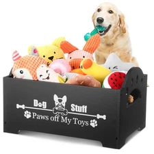 Wooden Dog Toy Bin Basket with Handle Large Dog Stuff Storage Box Cute Pet St...