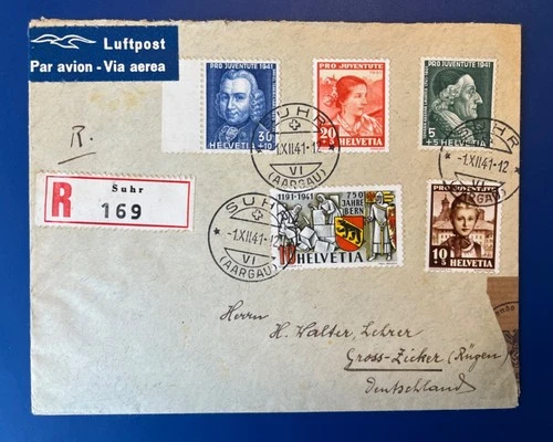Nice registered and censored SWITZERLAND 1941 Pro Juventute First Day Cover FDC