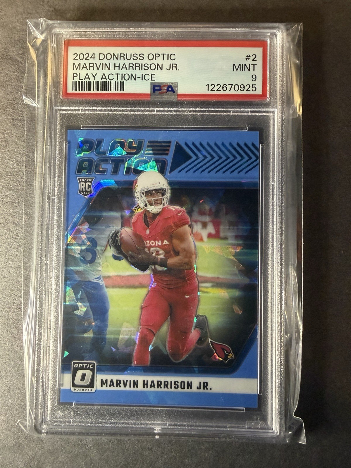 2024 PANINI DONRUSS OPTIC PLAY ACTION ICE #2 MARVIN HARRISON JR. RC 08/15 PSA 9