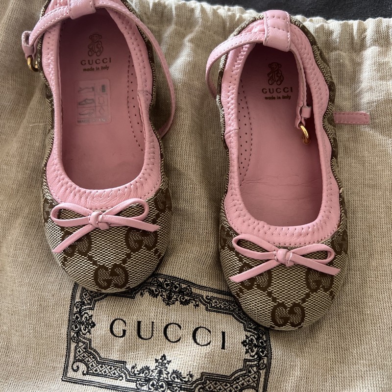 GUCCI Girl Monogram Brown Ballet Shoes Flats Ballerinas Size US 8