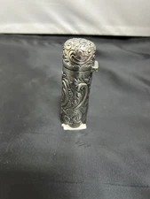 Antique Sterling Silver Scent Bottle with Hinged Lid and Glass Stopper