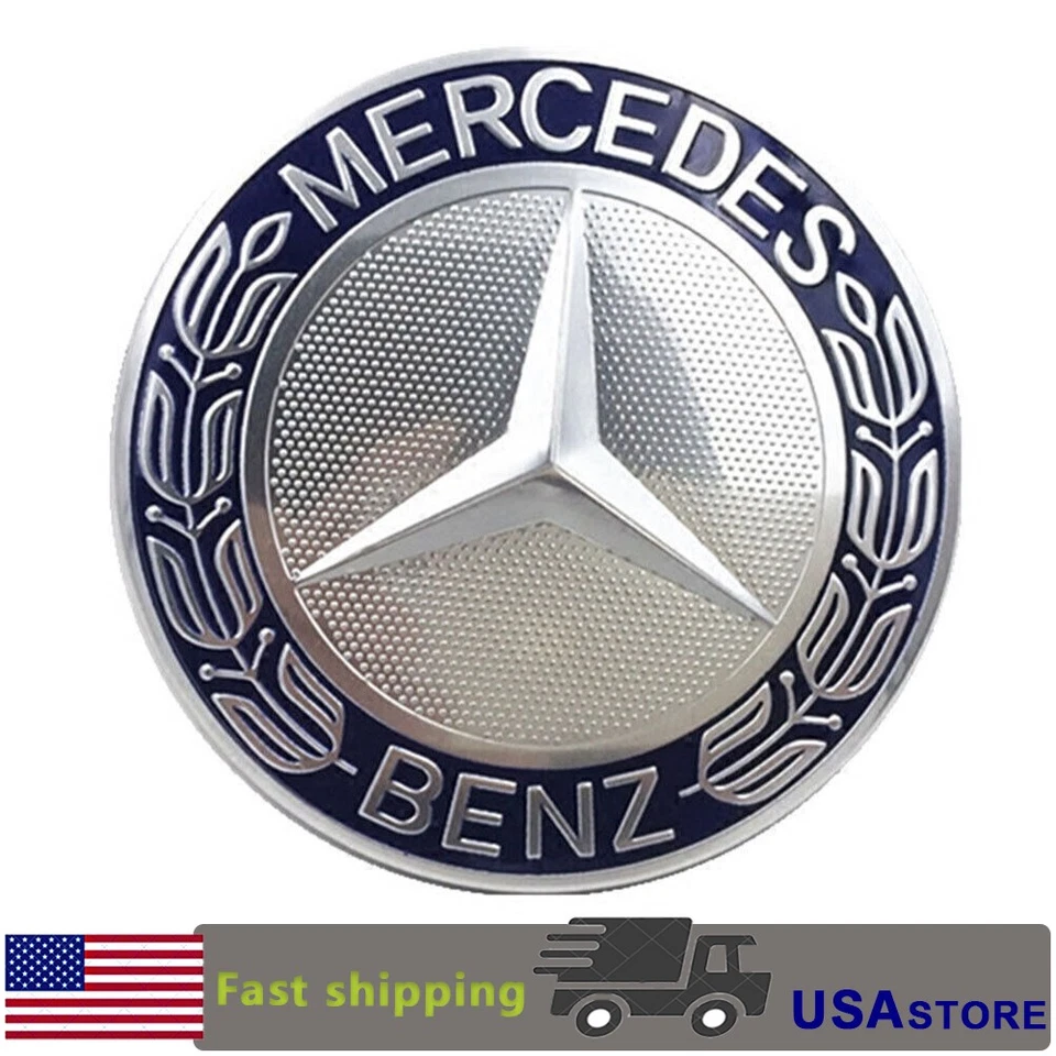 SET OF 4 Mercedes-Benz 75MM Classic Dark Blue Wheel Center Hub Caps AMG Wreath Foto 4 de 4