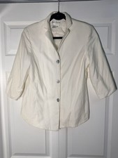 Jones New York Ivory 100 Cotton Blazer Jacket Women  s Size 8 3/4 Sleeve