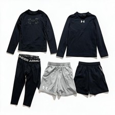 Under Armour Youth XS S 6 Pc Black Gray Athletic Bundle Tops Shorts Leggings