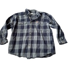 Carhartt Flannel Mens 2XL Blue Plaid Button Up Long Sleeve Heavy Barn Shirt Top