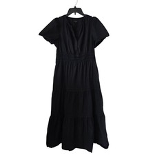 Quince Womens 100% Organic Cotton Poplin Tiered Maxi Dress Size Medium Black
