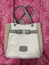 GUESS Beige Gray Ostrich Shoulder Bag with Bow Logo Accents for Women