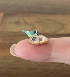 12th scale dolls house artisan Country Treasures Blue Tit on bread by Laura B
