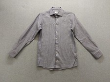 Eton Men Dress Shirts 15.5 Blue White Micro Check Slim Fit Long Sleeve Business