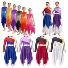 DE Mädchen Ballettkleid Lyrischer Tanz Pailletten Eiskunstlaufkleider Ballkleid