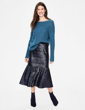 BODEN NAVY SEQUIN MIDI SKIRT, FULLY LINED,DEEP FRILLED HEM, SIZE 12, NEW NO TAGS