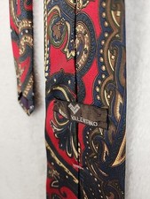 Vintage Mario Valentino 100% Silk Tie Geometric Floral Red Navy Gold Made In USA