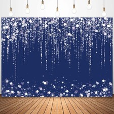 Glitter Backdrop Navy Blue White Silver Bokeh Photography Background 7x5ft