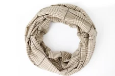 Beige Cream Tan Neutral Plaid Tweed Infinity Scarf with Hidden Zipper Pocket