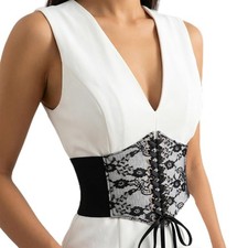 Women's Black Lace Corset Belt Elastic Wide Waist Corset for Dresses