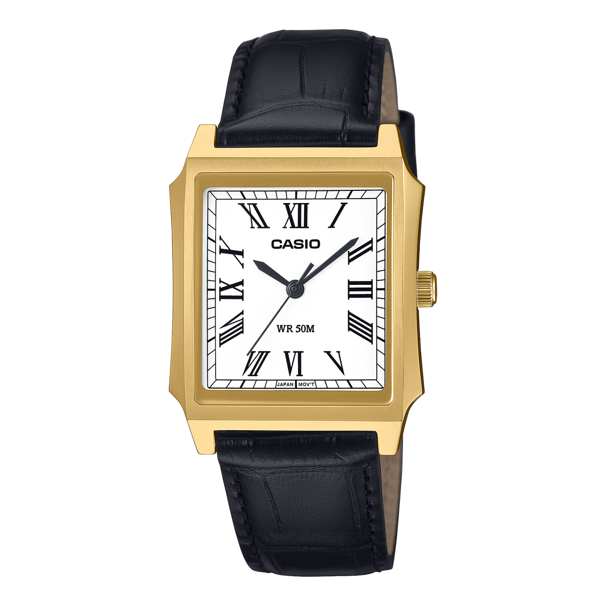 CASIO Mens Wristwatch MTP-B190GL-7B Leather Black Golden White